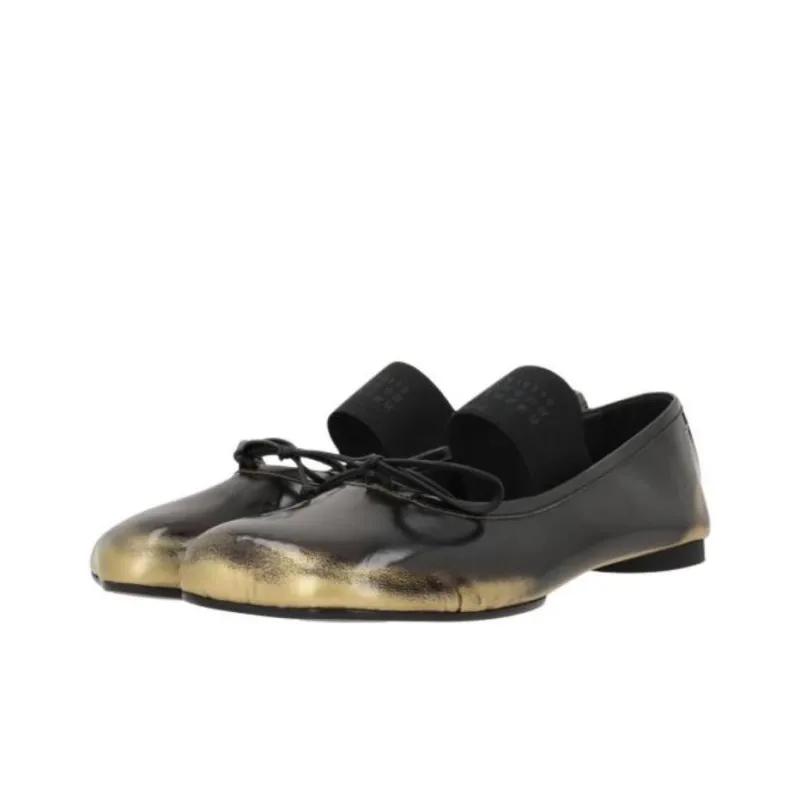 MM6 Maison Margiela Casual Single Shoes Women's Black Gold-3