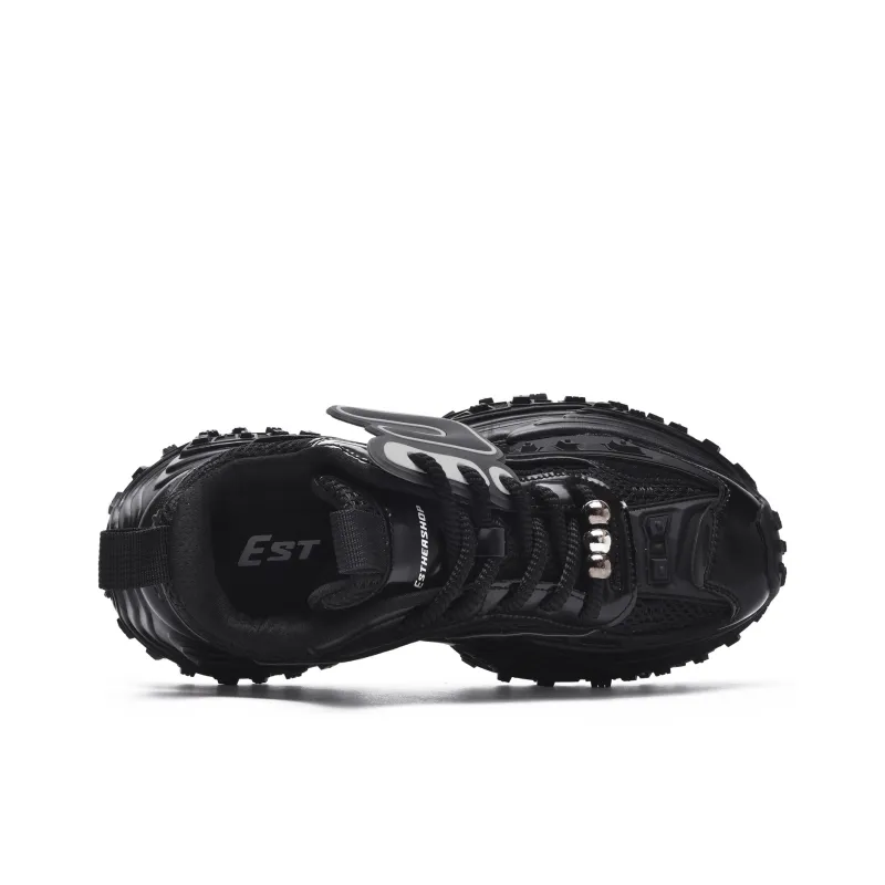 EstherShop Anti-Slip And Wear-Resistant Height Increasing Low-Top Chunky Sneakers Unisex Black-5