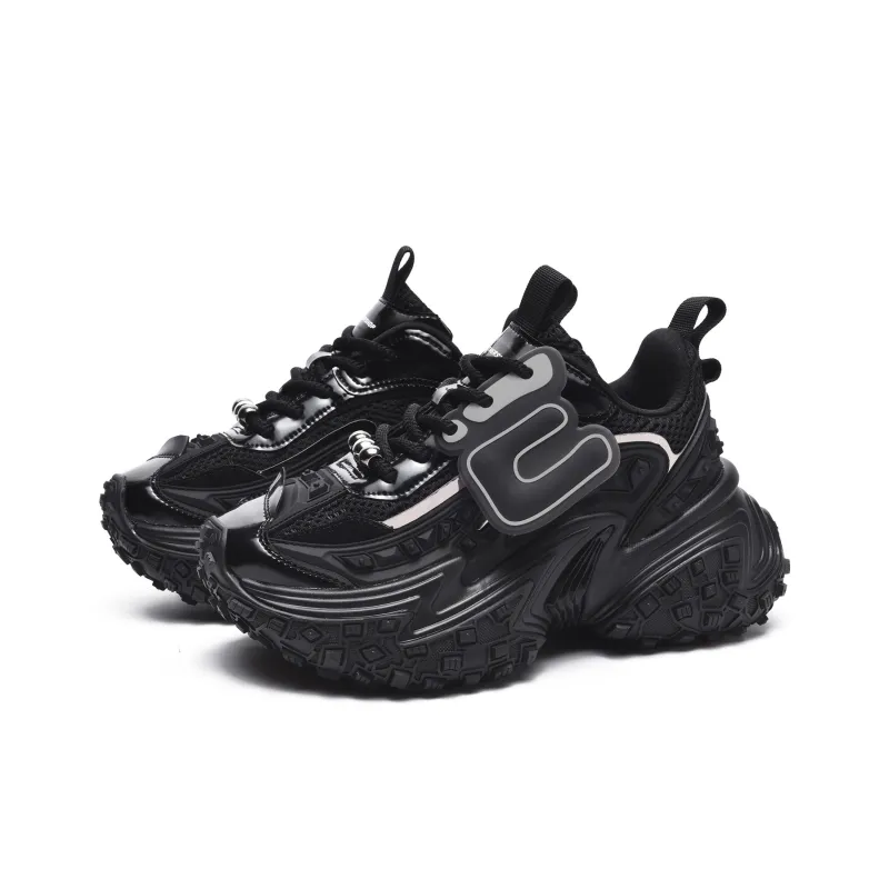EstherShop Anti-Slip And Wear-Resistant Height Increasing Low-Top Chunky Sneakers Unisex Black-1