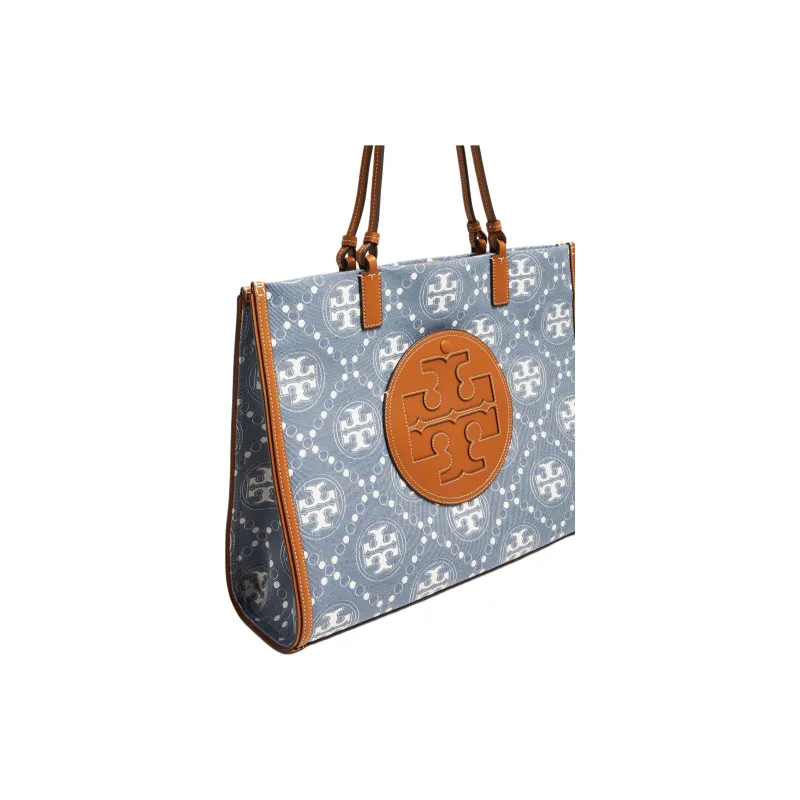 TORY BURCH T Monogram Jacquard With Leather Trim Tote Bag Shopping Bag Shoulder Bag Handbag Women's Denim Multicolor-2