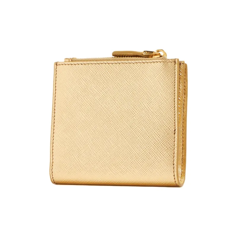 PRADA Saffiano Leather Wallet Small Size Women's Gold-1