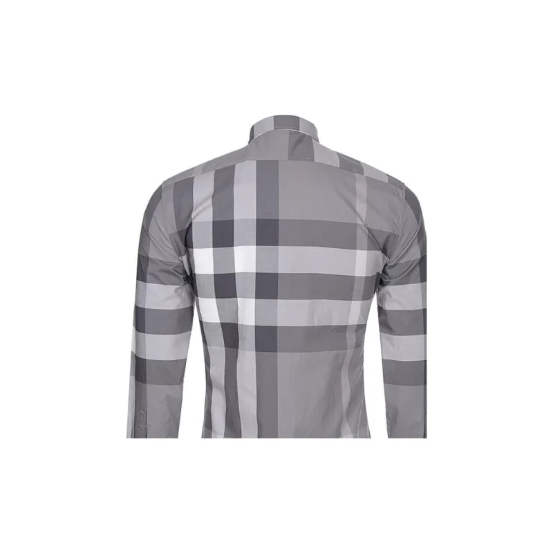 Burberry Check Print Single-Breasted Casual Long Sleeve Shirt Gray-8