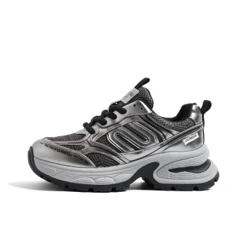 HUANQIU Cushioning Anti Slip And Wear Resistant Low Top Chunky Sneakers Women's Gray Silver