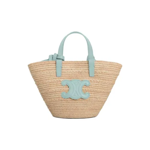 CELINE Raffia Shoulder Bag, Crossbody Bag, Handbag Women's Natural Color & Light Blue