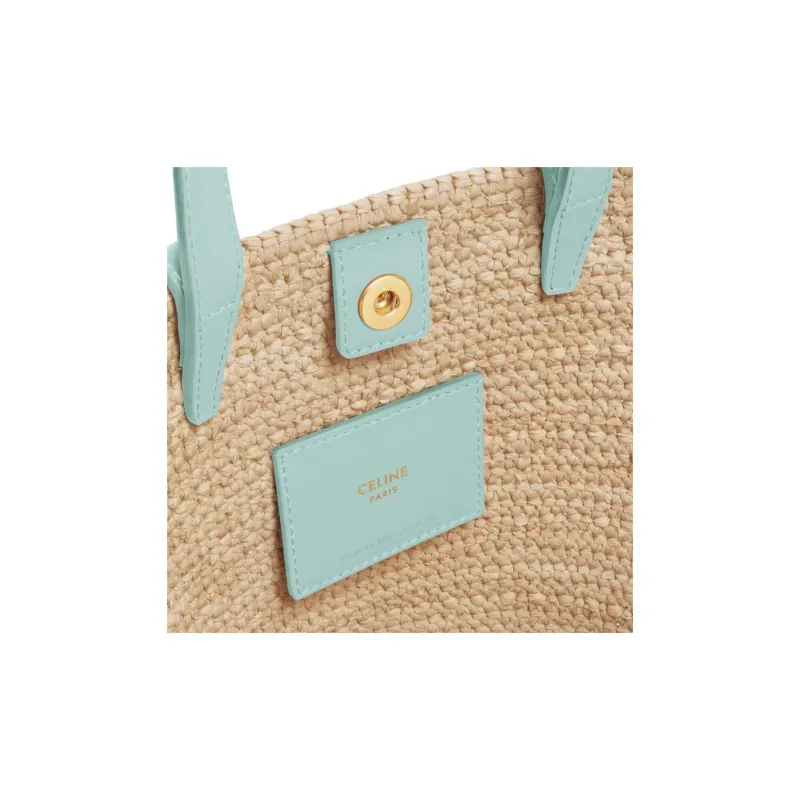 CELINE Raffia Shoulder Bag, Crossbody Bag, Handbag Women's Natural Color & Light Blue-3