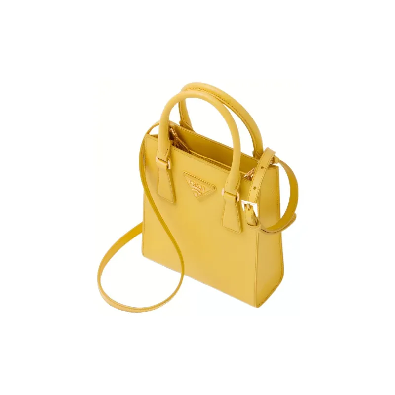 PRADA Saffiano Leather Shoulder Crossbody Handbag Women's Yellow-2