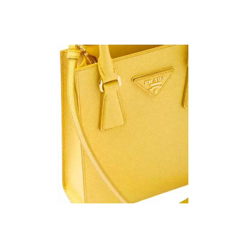 PRADA Saffiano Leather Shoulder Crossbody Handbag Women's Yellow-5
