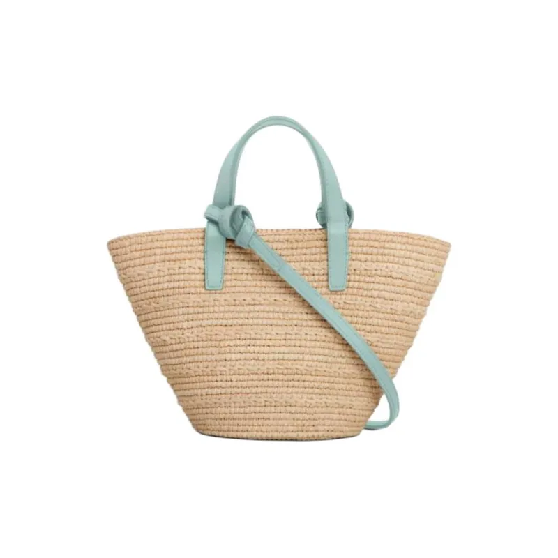CELINE Raffia Shoulder Bag, Crossbody Bag, Handbag Women's Natural Color & Light Blue-2