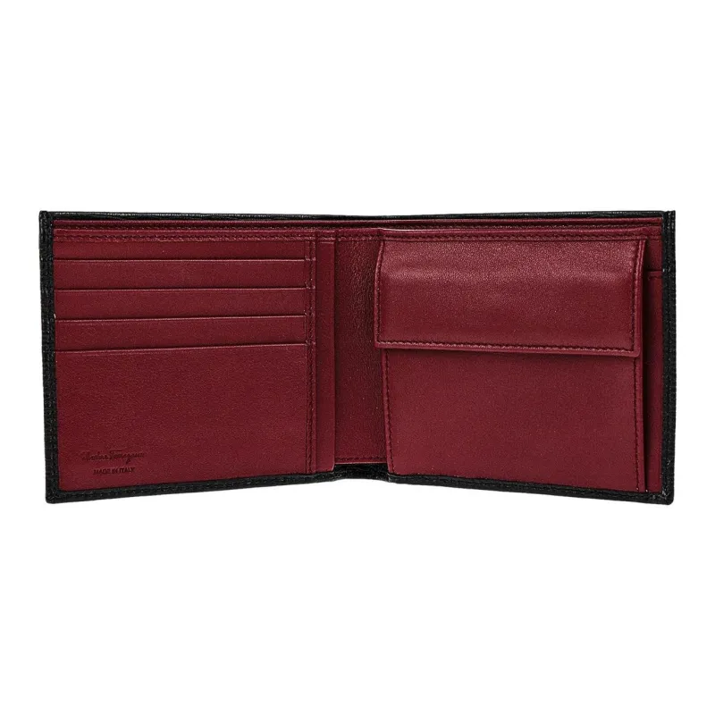 FERRAGAMO Cow Leather Coin Purse Wallet Men's Black Red-3