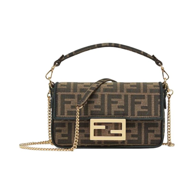 FENDI Baguette Mini Jacquard FF Fabric Bag Brown - POIZON