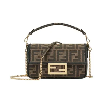 FENDI Baguette Mini Jacquard Ff Fabric Bag Brown