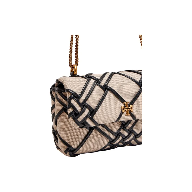 TORY BURCH Kira Canvas With Leather Trim Crossbody Bag, Shoulder Bag Mini Women's Natural & Black-3