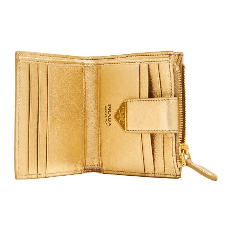 PRADA Saffiano Leather Wallet Small Size Women's Gold-2