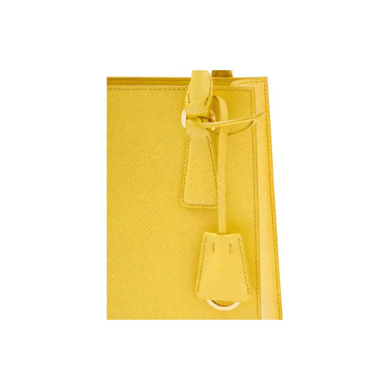 PRADA Saffiano Leather Shoulder Crossbody Handbag Women's Yellow-4