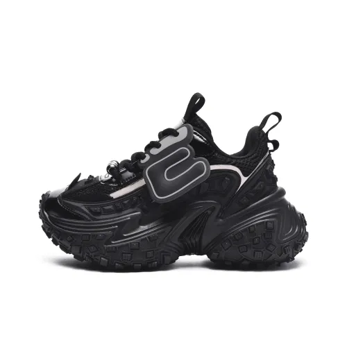 EstherShop Anti Slip And Wear Resistant Height Increasing Low Top Chunky Sneakers Unisex Black
