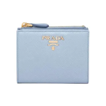 PRADA Leather Wallet Small Size Women's Light Blue