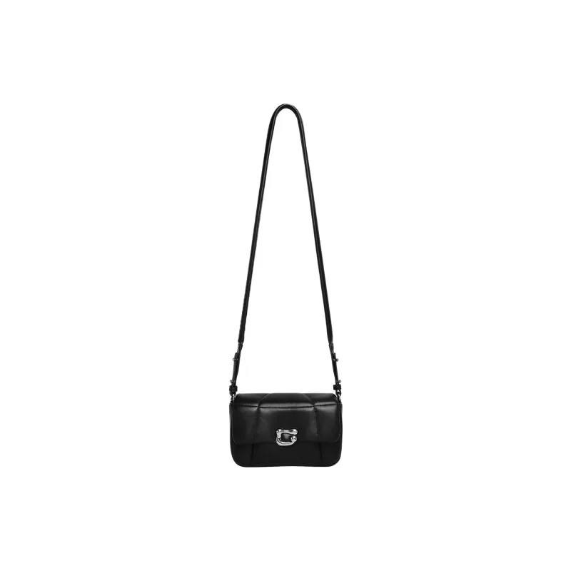 Miao Di Soft Sheepskin Small Square Bag With Wide Strap Shoulder Bag Small Size Women's Truffle Black-3