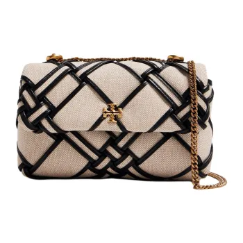 TORY BURCH Kira Canvas With Leather Trim Shoulder Bag Crossbody Bag Mini Women's Natural & Black