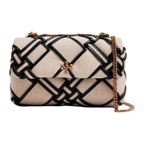 TORY BURCH Kira Canvas With Leather Trim Shoulder Bag Crossbody Bag Mini Women's Natural & Black