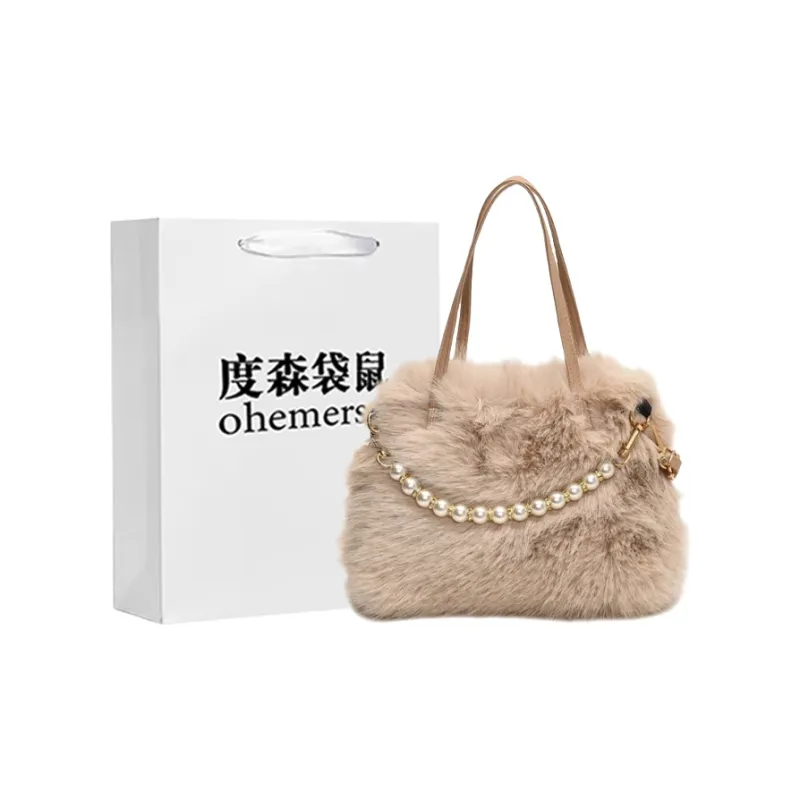 Dusen Kangaroo Plush Shoulder Bag, Crossbody Bag, Handbag Women's Ecru/Black/Coffee-9