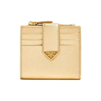 PRADA Saffiano Leather Wallet Small Size Women's Gold