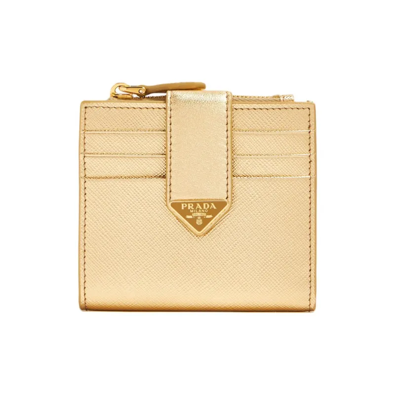 PRADA Saffiano Leather Wallet Small Size Women's Gold-0