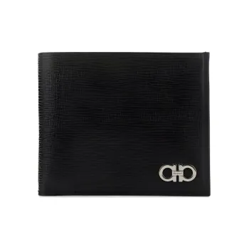 FERRAGAMO Cow Leather Coin Purse Wallet Men's Black Red