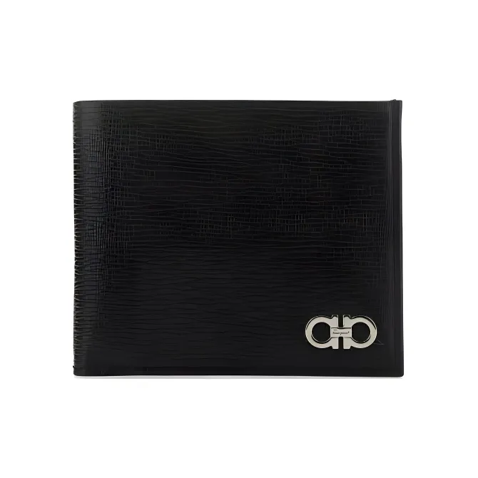 FERRAGAMO Cow Leather Coin Purse Wallet Men's Black Red-0