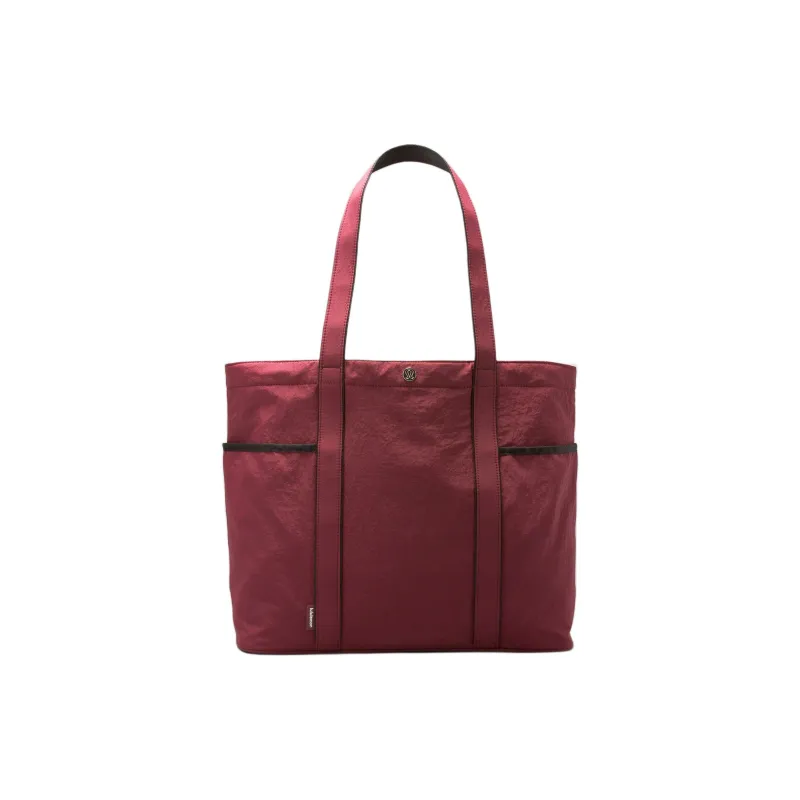 Lululemon Recycled Nylon Tote Bag Shopping Bag Shoulder Bag Handbag Unisex Garnet Red & Black-0