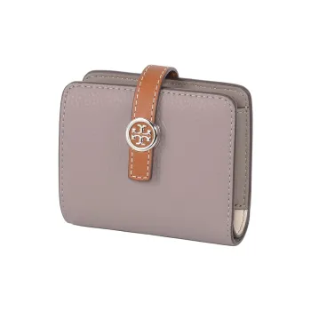 TORY BURCH Robinson Litchi Grain Leather With Calfskin Wallet Mini Women's Heron Gray
