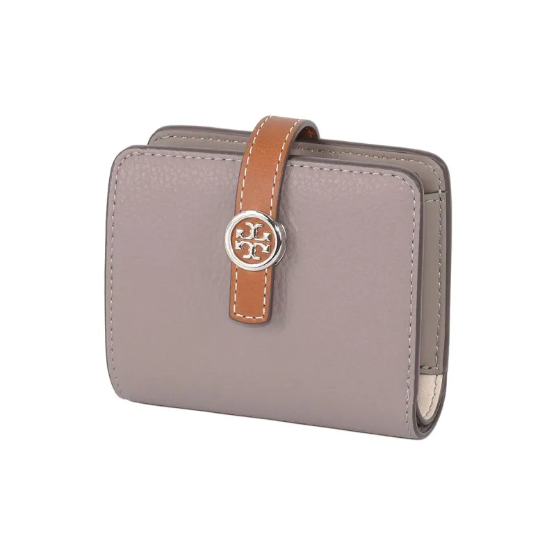 TORY BURCH Robinson Litchi Grain Leather With Calfskin Wallet Mini Women's Heron Gray-0