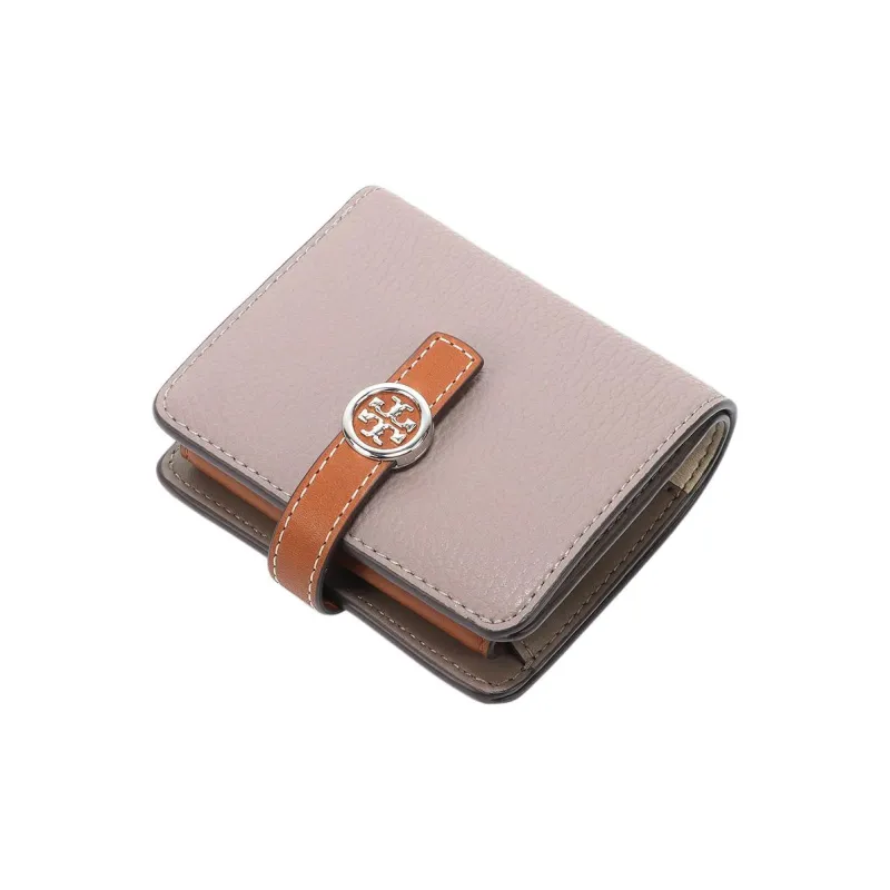 TORY BURCH Robinson Litchi Grain Leather With Calfskin Wallet Mini Women's Heron Gray-2