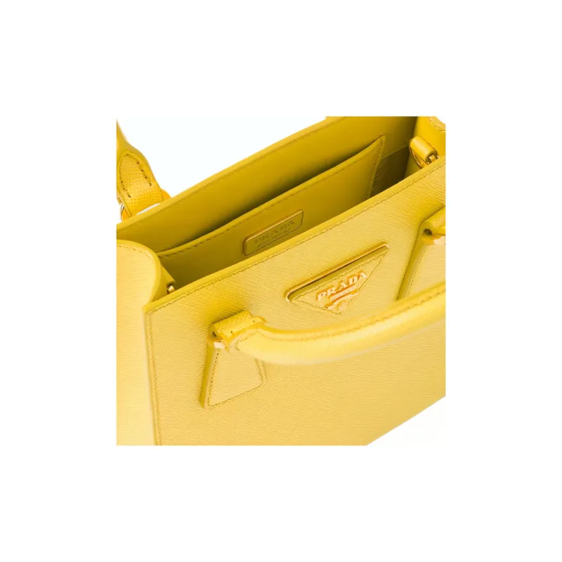 PRADA Saffiano Leather Shoulder Crossbody Handbag Women's Yellow-3