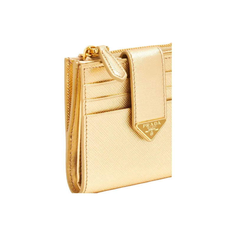 PRADA Saffiano Leather Wallet Small Size Women's Gold-3
