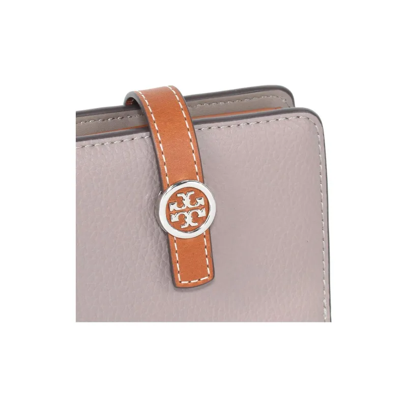 TORY BURCH Robinson Litchi Grain Leather With Calfskin Wallet Mini Women's Heron Gray-4