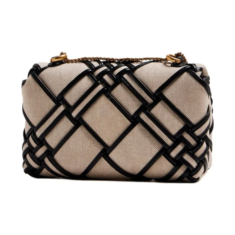 TORY BURCH Kira Canvas With Leather Trim Crossbody Bag, Shoulder Bag Mini Women's Natural & Black-1