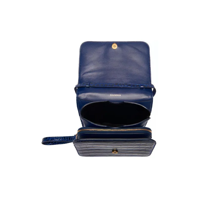 Balenciaga Crocodile-Embossed Calfskin Handheld Shoulder Bag Crossbody Bag Women's Navy-2