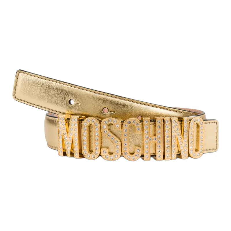 MOSCHINO Sheepskin Leather Belts Women's Gold Width 3CM-0
