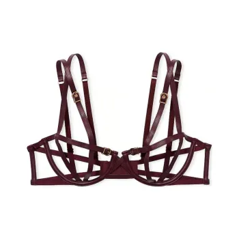 Victoria's Secret Very Sexy Faux Leather Open Cup Balconette Bra / B Bra Women's Burgundy Brown
