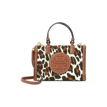 TORY BURCH Ella Cow Leather Tote Bag Shopping Bag Shoulder Bag Handbag Mini Women's Leopard Print