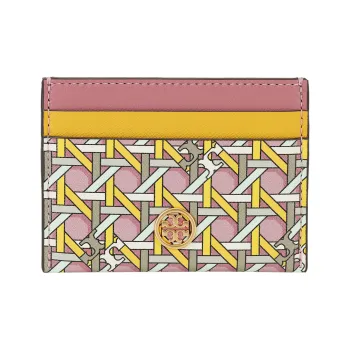 TORY BURCH Robinson Leather Card Holder Card Organizer Mini Women's Pink Multicolor