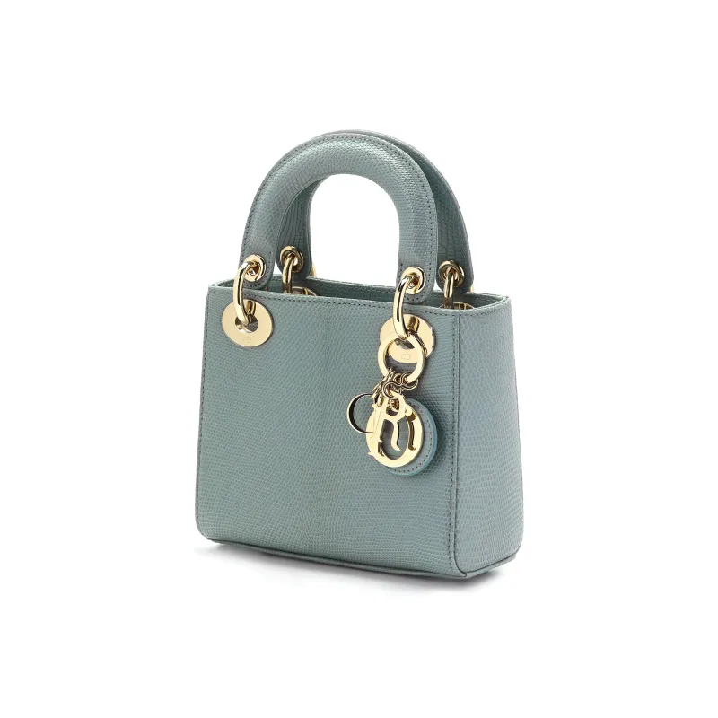 DIOR Lady Dior Lizard Skin Daisie Bag Shoulder Bag Crossbody Bag Handbag Mini Women's Haze Blue-2