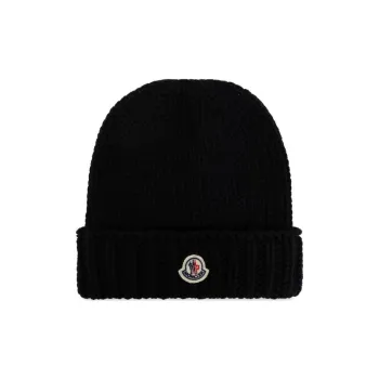 Moncler Logo Patch Ribbed Beanie