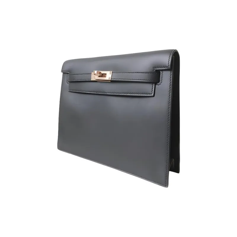 HERMES Kelly Danse Swift Leather One Shoulder Crossbody Clutch Backpack Unisex Noir Black-2