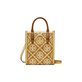 TORY BURCH Raffia With Leather Trim Tote Bag Shopping Bag Shoulder Bag Crossbody Bag Handbag Mini Women's Brown