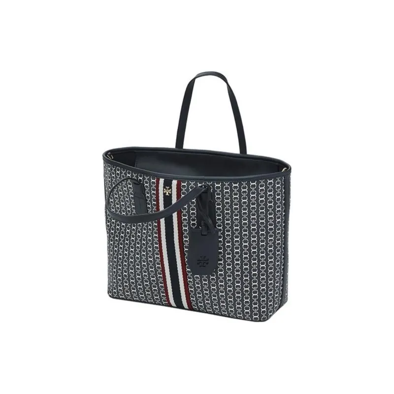 TORY BURCH Gemini Link Canvas Tote Bag, Shoulder Bag Medium Size Women's Navy Blue & Multicolor-1