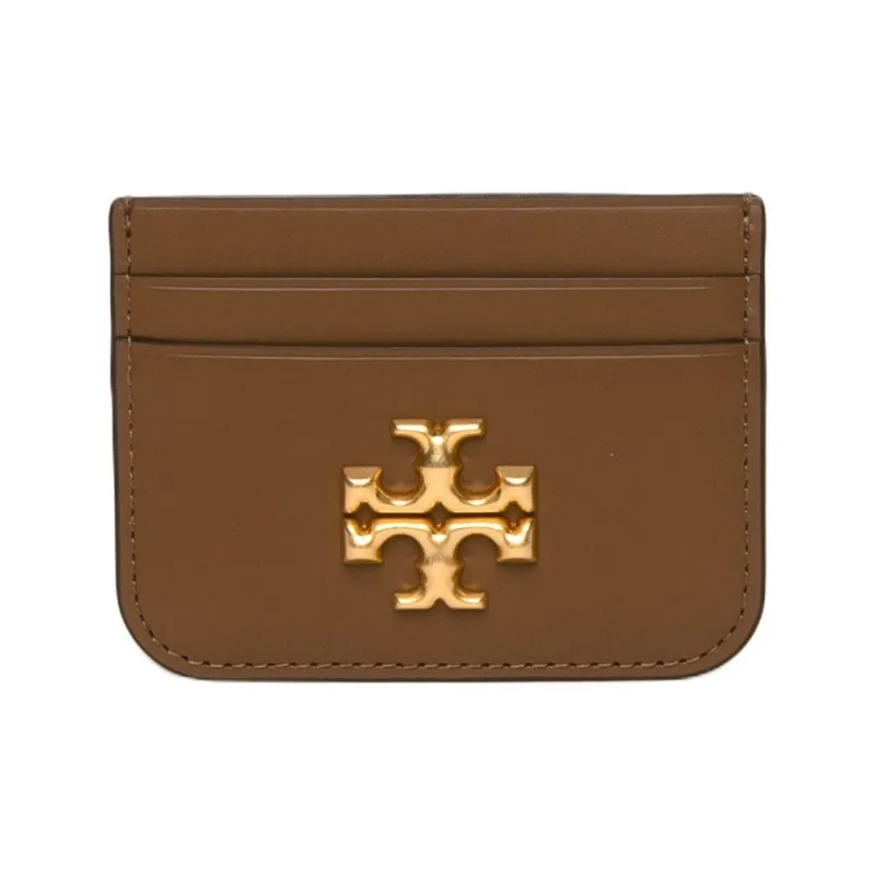 TORY BURCH Eleanor Leather Card Holder Unisex Camel Deer Brown-0