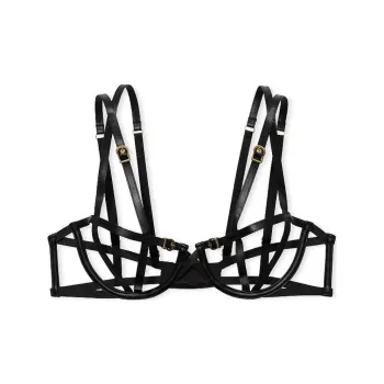 Victoria's Secret Very Sexy Faux Leather Open Cup Balconette Bra / Black Bra Women's Black