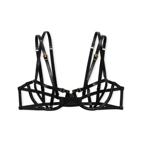 Victoria's Secret Very Sexy Faux Leather Open Cup Balconette Bra / Black Bra Women's Black