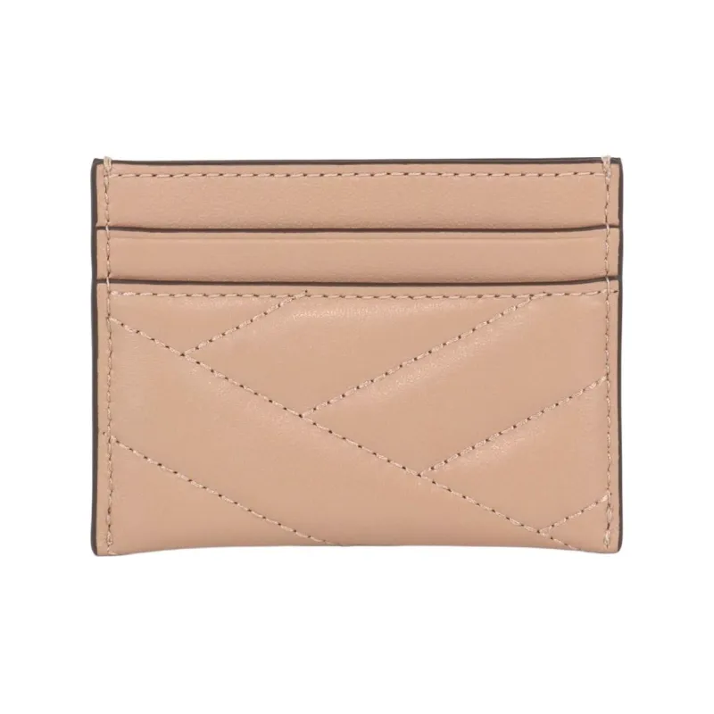 TORY BURCH Kira Herringbone Quilted Leather Card Holder Women's Beige-1